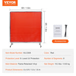 VEVOR Welding Screen with Frame, 1.8 x 1.8 m Welding Curtain Screen, Flame-Resistant Vinyl Welding Protection Screen on 4 Swivel Wheels (2 Lockable), Moveable & Professional for Workshop/Industrial, Red