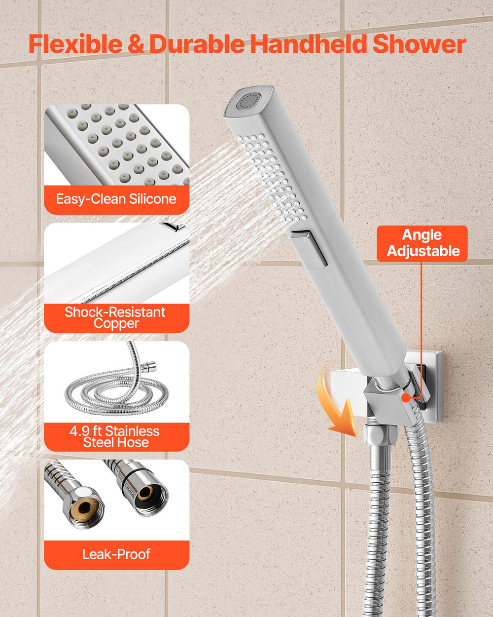 VEVOR Shower Faucet Set, 254 mm Ceiling Mount Rainfall Shower System with 6 Body Jets and 2 in 1 Handheld Spray, Rotatable 3-Function Rain Head System Set, Complete Brass Valve and Trim Kit, Chrome