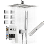 VEVOR Shower Faucet Set, 254 mm Ceiling Mount Rainfall Shower System with 6 Body Jets and 2 in 1 Handheld Spray, Rotatable 3-Function Rain Head System Set, Complete Brass Valve and Trim Kit, Chrome