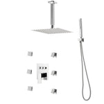 VEVOR Shower Faucet Set, 254 mm Ceiling Mount Rainfall Shower System with 6 Body Jets and 2 in 1 Handheld Spray, Rotatable 3-Function Rain Head System Set, Complete Brass Valve and Trim Kit, Chrome