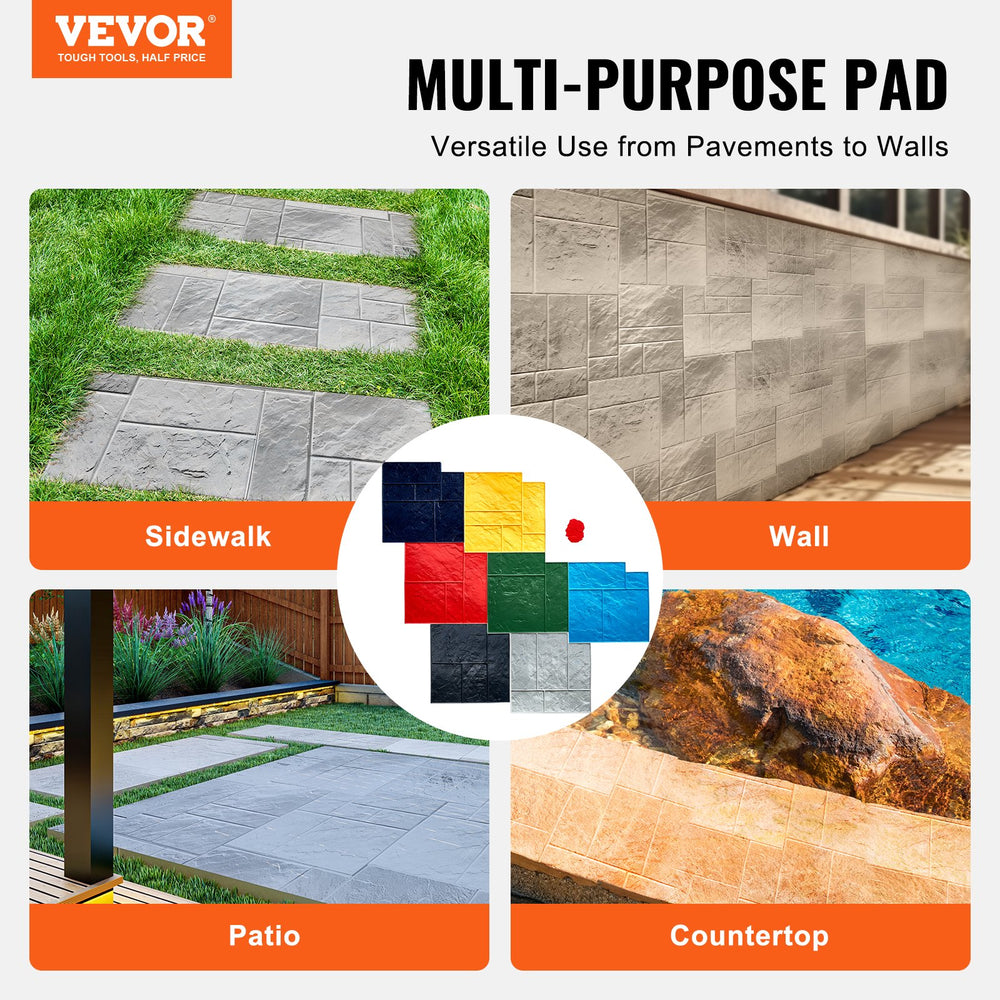 VEVOR Concrete Stamps Mat, 24 x 24 in, 7 pcs Concrete Texturing Skin Polyurethane Stamp Stone Tile Texture Mat