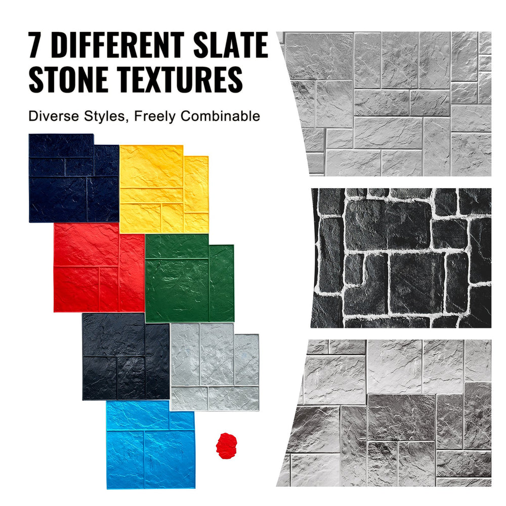 VEVOR Concrete Stamps Mat, 24 x 24 in, 7 pcs Concrete Texturing Skin Polyurethane Stamp Stone Tile Texture Mat