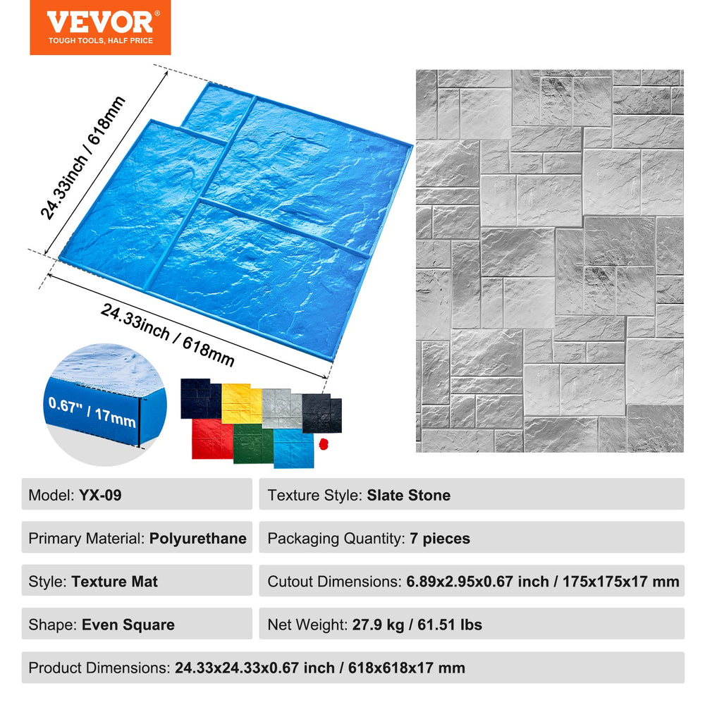 VEVOR Concrete Stamps Mat, 24 x 24 in, 7 pcs Concrete Texturing Skin Polyurethane Stamp Stone Tile Texture Mat