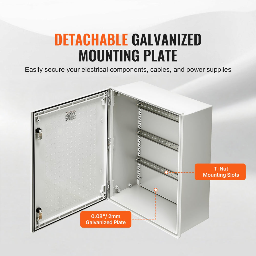 VEVOR NEMA Steel Enclosure, 60x50x23 cm NEMA 4X Fiberglass Electrical Box, IP66 Waterproof & Dustproof, Outdoor/Indoor Electrical Junction Box, with Mounting Plate