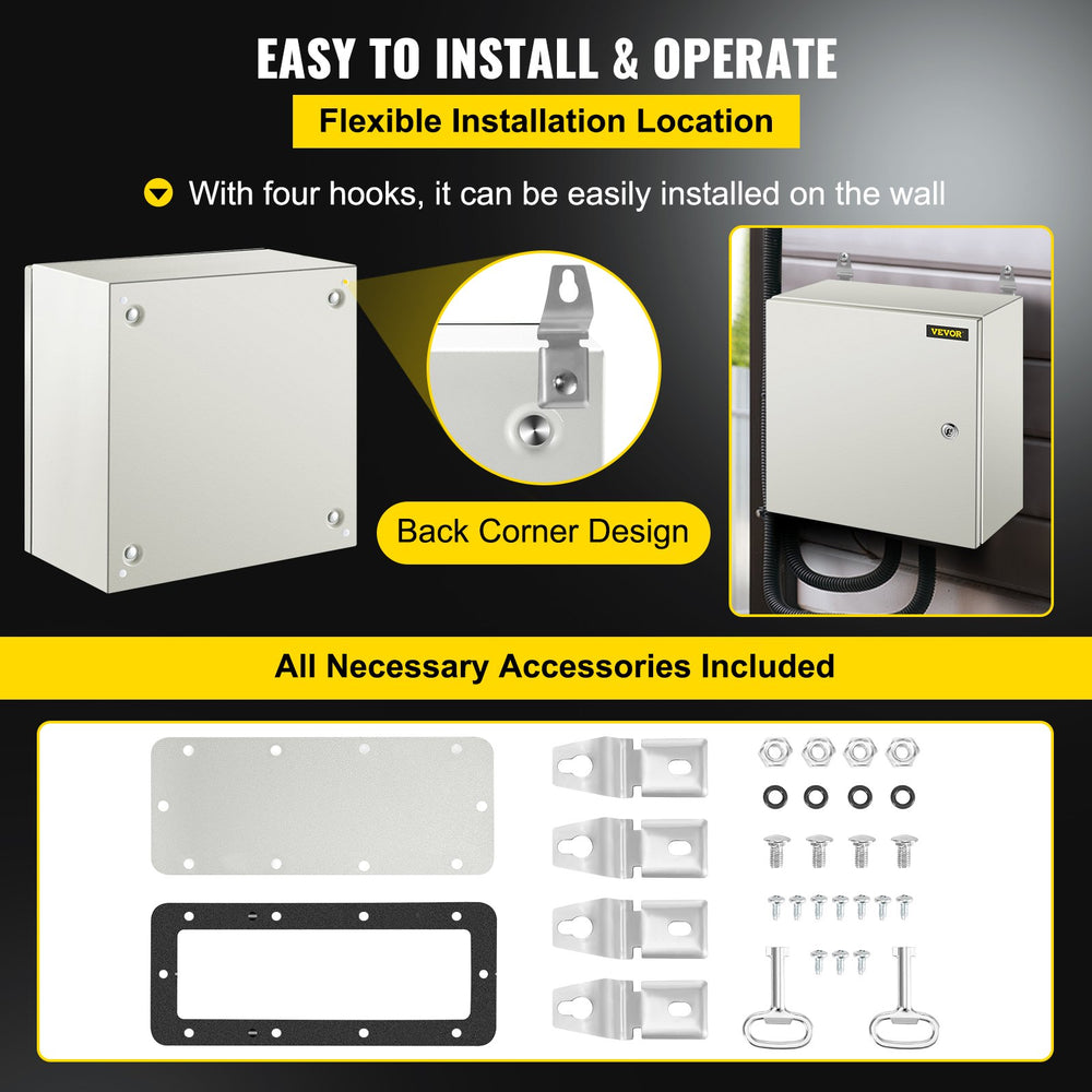 VEVOR NEMA Steel Enclosure, 40x40x20 cm NEMA 4X Steel Electrical Box, IP66 Waterproof & Dustproof, Outdoor/Indoor Electrical Junction Box, with Mounting Plate