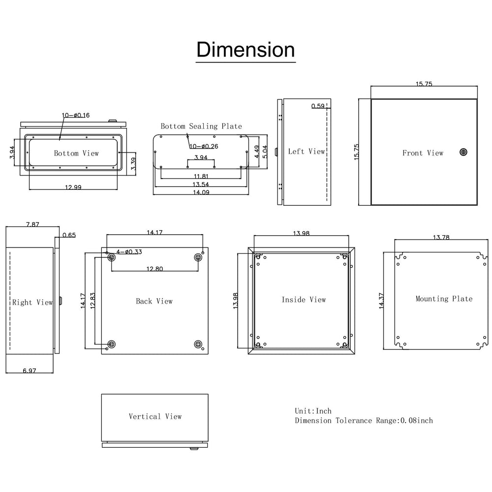 VEVOR NEMA Steel Enclosure, 40x40x20 cm NEMA 4X Steel Electrical Box, IP66 Waterproof & Dustproof, Outdoor/Indoor Electrical Junction Box, with Mounting Plate