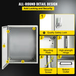 VEVOR NEMA Steel Enclosure, 50x40x15 cm NEMA 4X Steel Electrical Box, IP66 Waterproof & Dustproof, Outdoor/Indoor Electrical Junction Box, with Mounting Plate