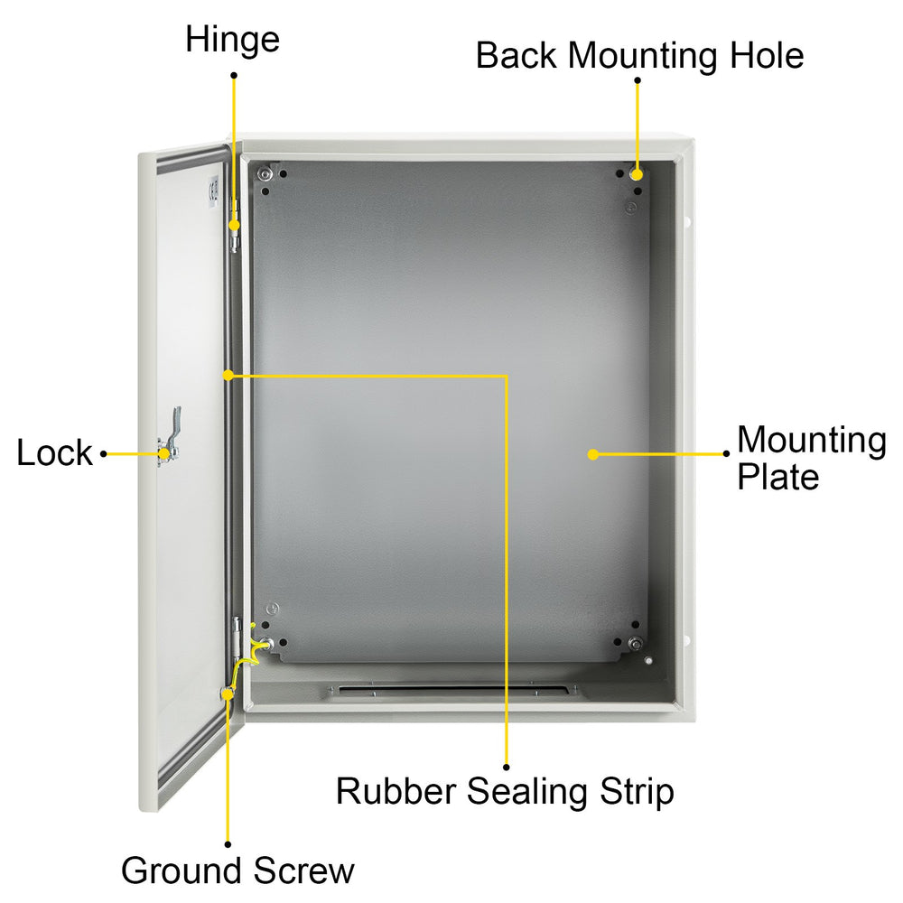 VEVOR NEMA Steel Enclosure, 50x40x15 cm NEMA 4X Steel Electrical Box, IP66 Waterproof & Dustproof, Outdoor/Indoor Electrical Junction Box, with Mounting Plate