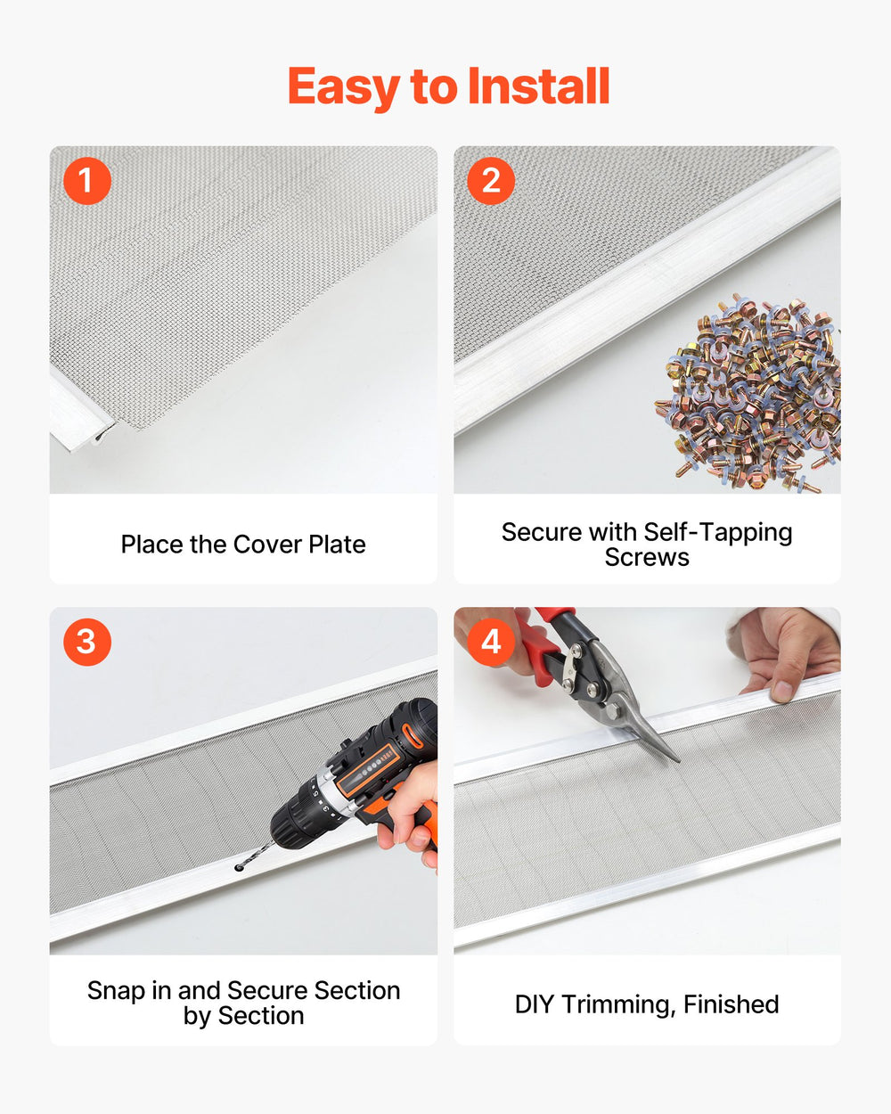 VEVOR Gutter Guard, 152.4 mm Aluminum Gutter Cover with Stainless Steel Micro Mesh, Heavy-Duty 14.63 m Length, 1.02 mm Thick, Leaf Guard for Debris and Pine Needles, Easy DIY, Screws Include, 12 PCS