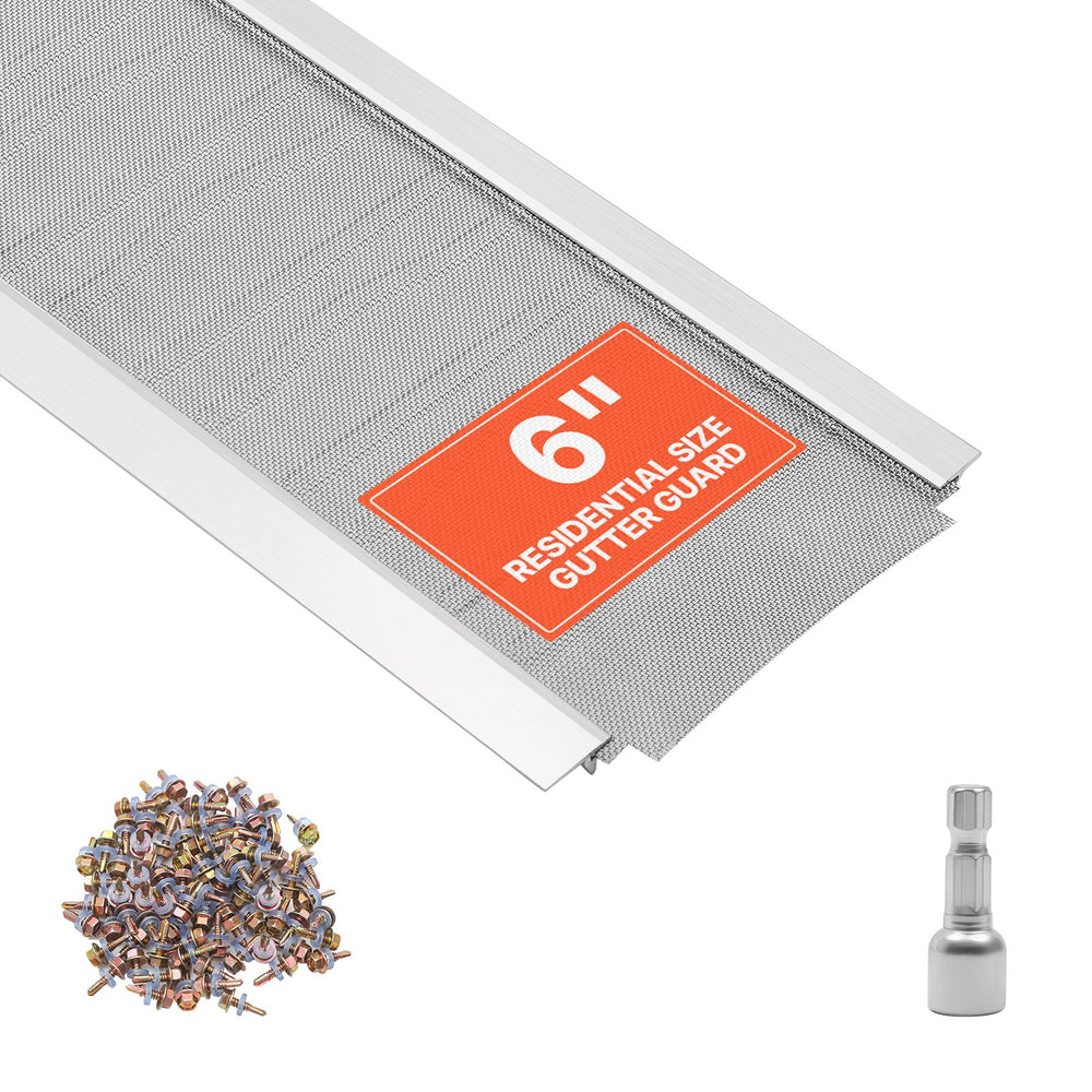 VEVOR Gutter Guard, 152.4 mm Aluminum Gutter Cover with Stainless Steel Micro Mesh, Heavy-Duty 14.63 m Length, 1.02 mm Thick, Leaf Guard for Debris and Pine Needles, Easy DIY, Screws Include, 12 PCS