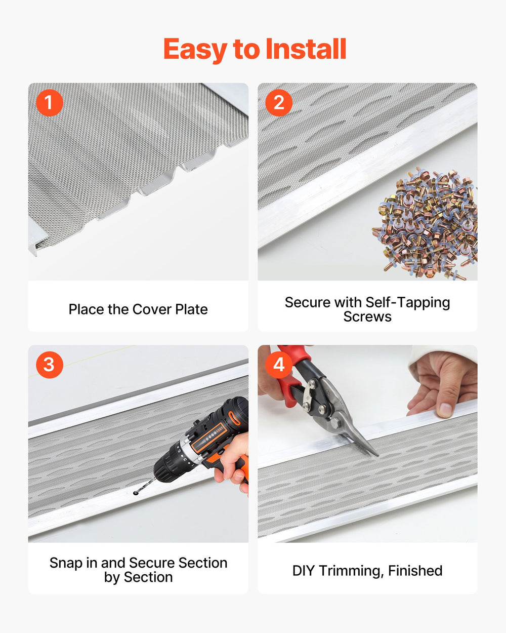 VEVOR Gutter Guard, 127mm Aluminum Gutter Cover with Stainless Steel Micro Mesh, Heavy-Duty 30.48m Length, 1.02mm Thickness, Leaf Guard for Debris and Pine Needles, Easy DIY, Screws Include, 20 PCS