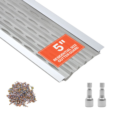 VEVOR Gutter Guard, 127mm Aluminum Gutter Cover with Stainless Steel Micro Mesh, Heavy-Duty 30.48m Length, 1.02mm Thickness, Leaf Guard for Debris and Pine Needles, Easy DIY, Screws Include, 20 PCS