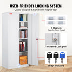 VEVOR Metal Storage Cabinet, Steel Locking Storage Cabinet with 2 Magnetic Doors and 4 Adjustable Shelves, 71'' Metal Cabinet 200 lbs Capacity per Shelf with 3 Keys, for Office, Home, Garage, White