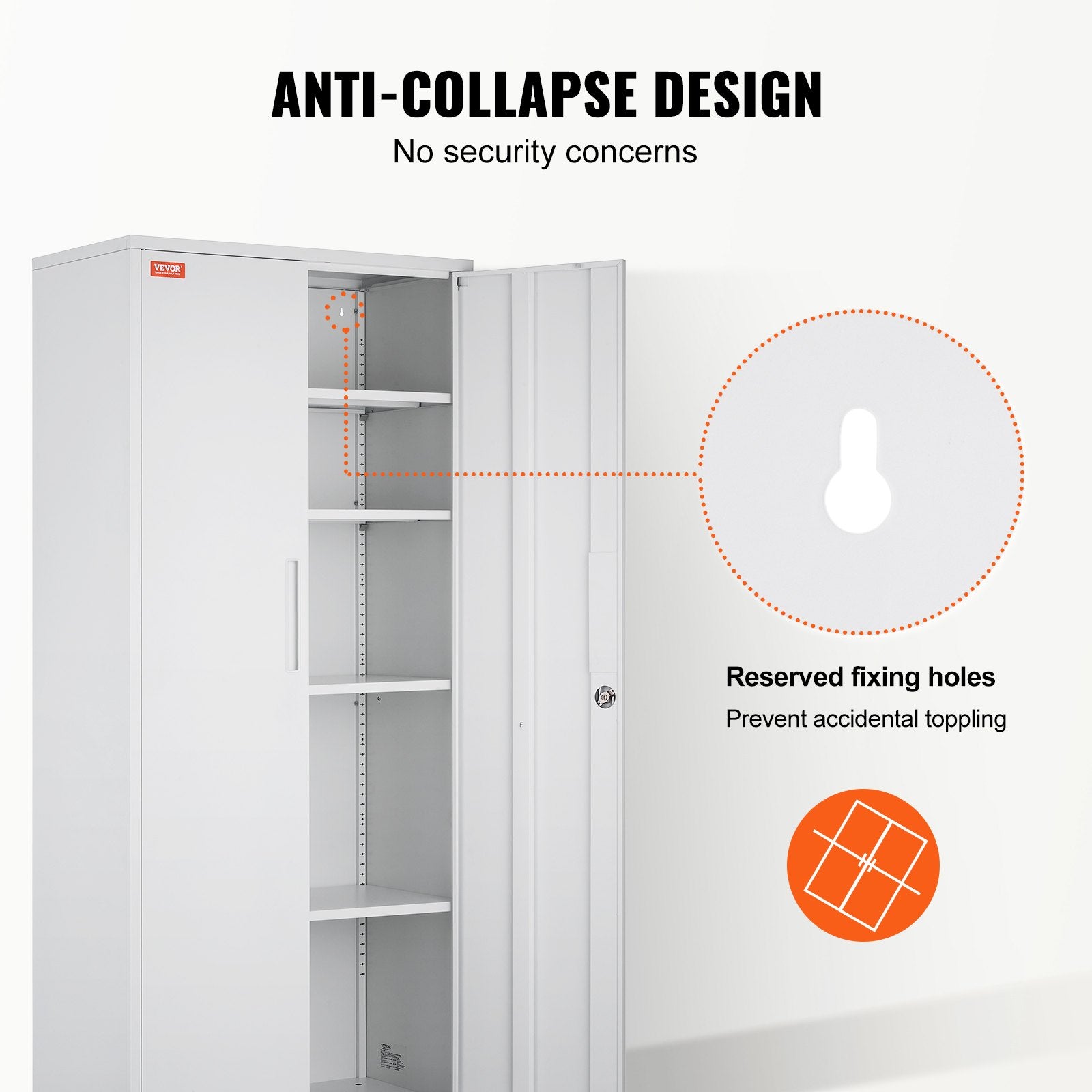 VEVOR Metal Storage Cabinet, Steel Locking Storage Cabinet with 2 Magnetic Doors and 4 Adjustable Shelves, 71'' Metal Cabinet 200 lbs Capacity per Shelf with 3 Keys, for Office, Home, Garage, White