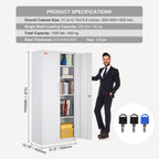 VEVOR Metal Storage Cabinet, Steel Locking Storage Cabinet with 2 Magnetic Doors and 4 Adjustable Shelves, 71'' Metal Cabinet 200 lbs Capacity per Shelf with 3 Keys, for Office, Home, Garage, White
