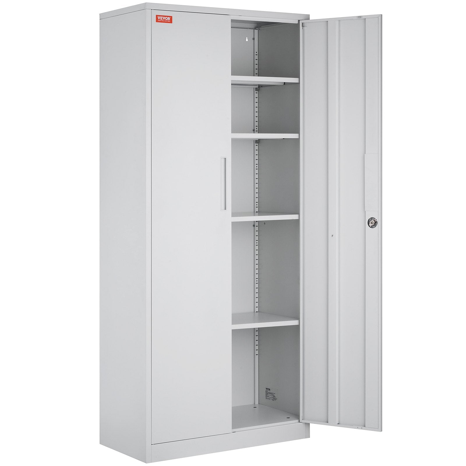 VEVOR Metal Storage Cabinet, Steel Locking Storage Cabinet with 2 Magnetic Doors and 4 Adjustable Shelves, 71'' Metal Cabinet 200 lbs Capacity per Shelf with 3 Keys, for Office, Home, Garage, White