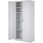 VEVOR Metal Storage Cabinet, Steel Locking Storage Cabinet with 2 Magnetic Doors and 4 Adjustable Shelves, 71'' Metal Cabinet 200 lbs Capacity per Shelf with 3 Keys, for Office, Home, Garage, White