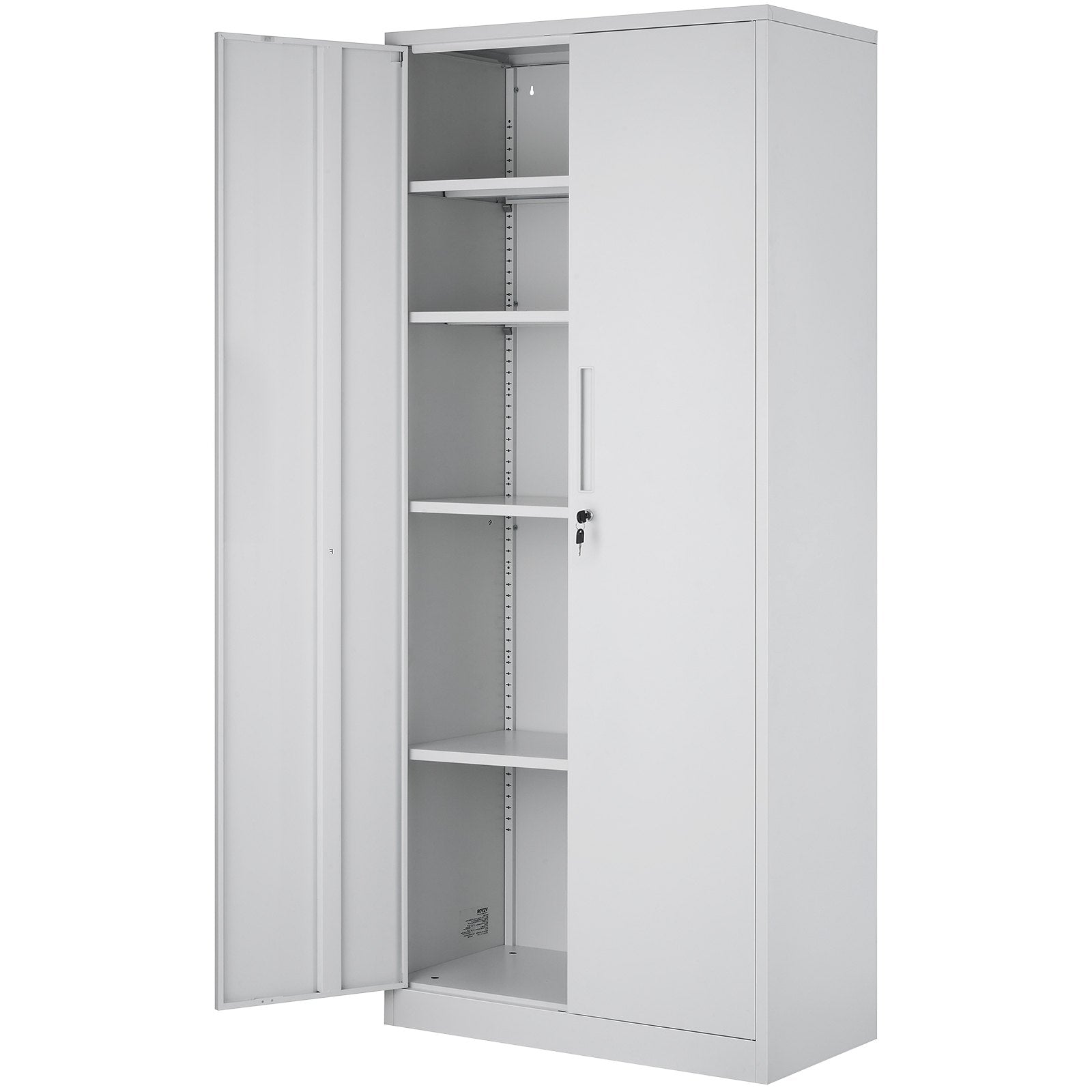 VEVOR Metal Storage Cabinet, Steel Locking Storage Cabinet with 2 Magnetic Doors and 4 Adjustable Shelves, 71'' Metal Cabinet 200 lbs Capacity per Shelf with 3 Keys, for Office, Home, Garage, White