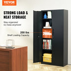 VEVOR Metal Storage Cabinet, Steel Locking Storage Cabinet with 2 Magnetic Doors and 4 Adjustable Shelves, 180.34 cm Metal Cabinet 90.7 kg Capacity per Shelf with 3 Keys, for Office, Home, Garage, Black