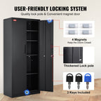 VEVOR Metal Storage Cabinet, Steel Locking Storage Cabinet with 2 Magnetic Doors and 4 Adjustable Shelves, 180.34 cm Metal Cabinet 90.7 kg Capacity per Shelf with 3 Keys, for Office, Home, Garage, Black