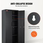 VEVOR Metal Storage Cabinet, Steel Locking Storage Cabinet with 2 Magnetic Doors and 4 Adjustable Shelves, 180.34 cm Metal Cabinet 90.7 kg Capacity per Shelf with 3 Keys, for Office, Home, Garage, Black