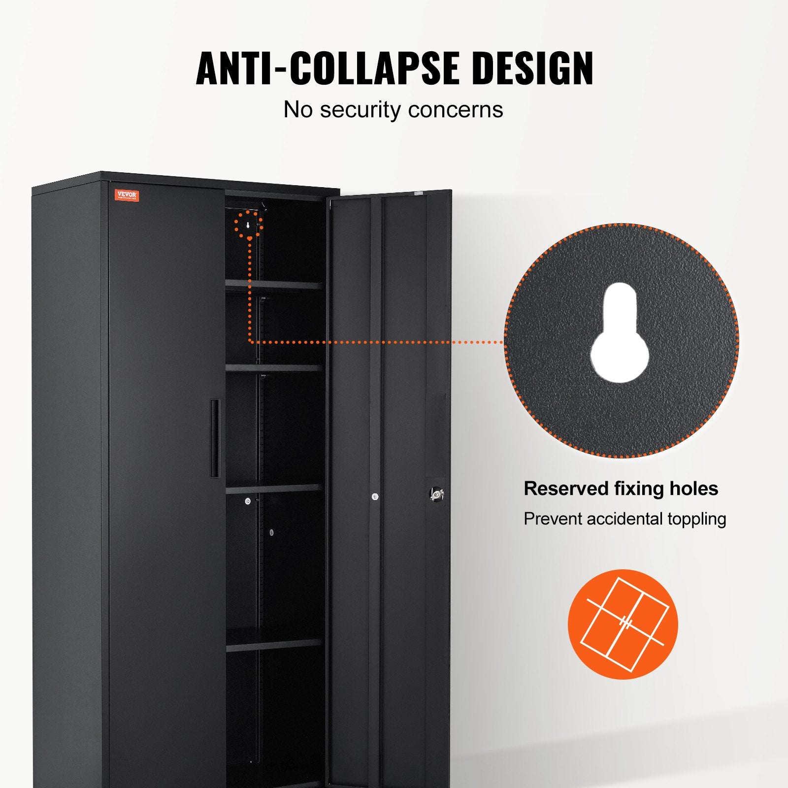 VEVOR Metal Storage Cabinet, Steel Locking Storage Cabinet with 2 Magnetic Doors and 4 Adjustable Shelves, 180.34 cm Metal Cabinet 90.7 kg Capacity per Shelf with 3 Keys, for Office, Home, Garage, Black