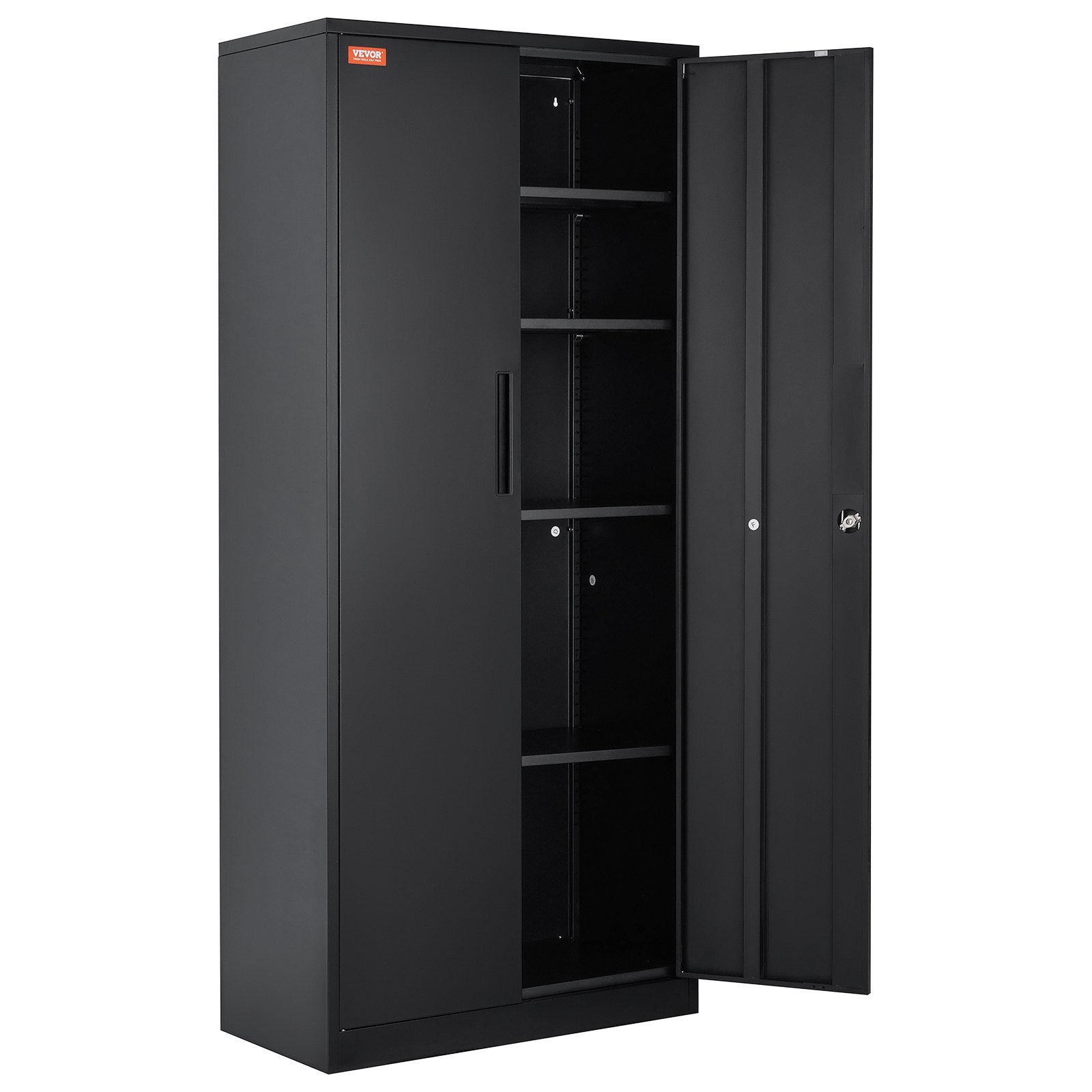 VEVOR Metal Storage Cabinet, Steel Locking Storage Cabinet with 2 Magnetic Doors and 4 Adjustable Shelves, 180.34 cm Metal Cabinet 90.7 kg Capacity per Shelf with 3 Keys, for Office, Home, Garage, Black