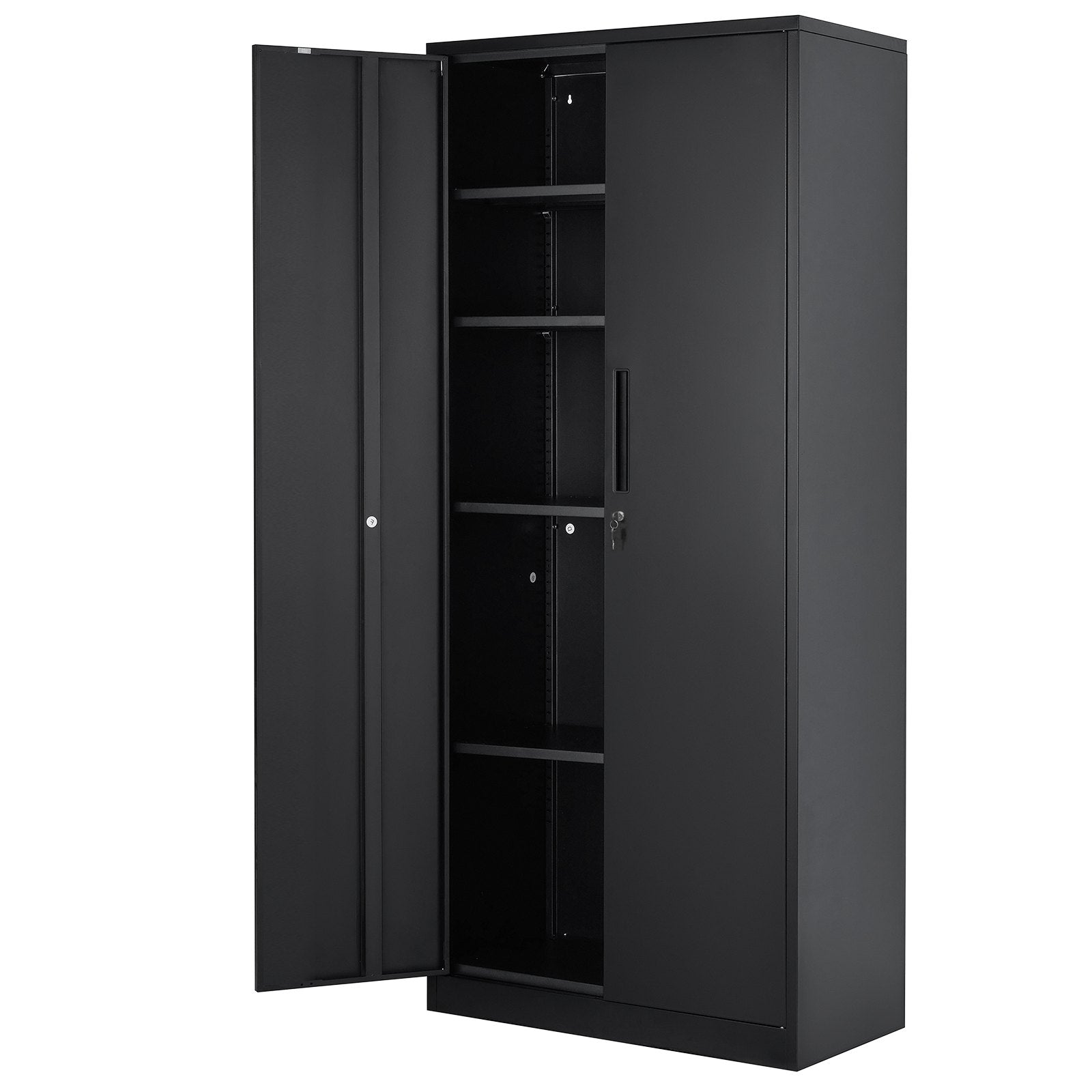 VEVOR Metal Storage Cabinet, Steel Locking Storage Cabinet with 2 Magnetic Doors and 4 Adjustable Shelves, 180.34 cm Metal Cabinet 90.7 kg Capacity per Shelf with 3 Keys, for Office, Home, Garage, Black