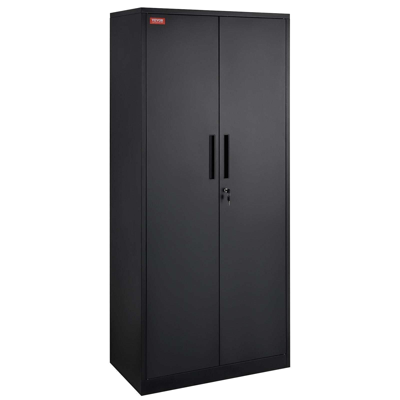 VEVOR Metal Storage Cabinet, Steel Locking Storage Cabinet with 2 Magnetic Doors and 4 Adjustable Shelves, 180.34 cm Metal Cabinet 90.7 kg Capacity per Shelf with 3 Keys, for Office, Home, Garage, Black