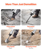 VEVOR Demolition Jack Hammer Concrete Breaker 2200W Electric Hammer 4 Chisel Bits