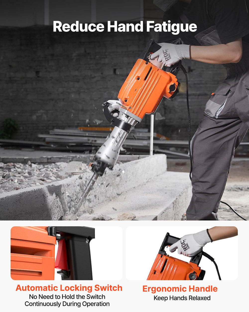 VEVOR Demolition Jack Hammer Concrete Breaker 2200W Electric Hammer 4 Chisel Bits