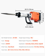 VEVOR Demolition Jack Hammer Concrete Breaker 2200W Electric Hammer 4 Chisel Bits