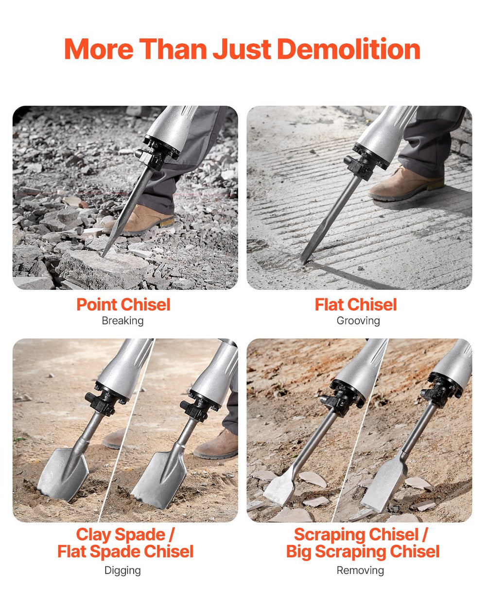 VEVOR Demolition Jack Hammer Concrete Breaker 2200W Electric Hammer 6 Chisel Bits