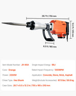 VEVOR Demolition Jack Hammer Concrete Breaker 2200W Electric Hammer 6 Chisel Bits