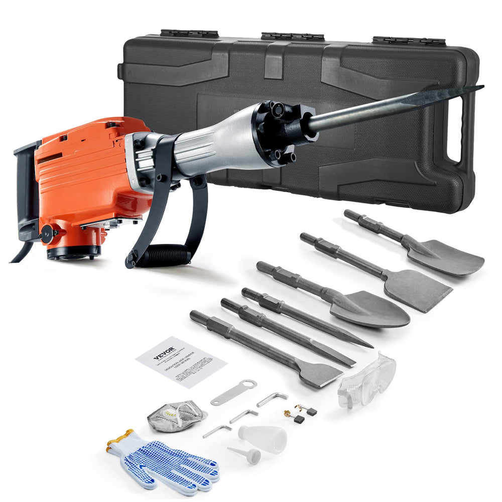 VEVOR Demolition Jack Hammer Concrete Breaker 2200W Electric Hammer 6 Chisel Bits