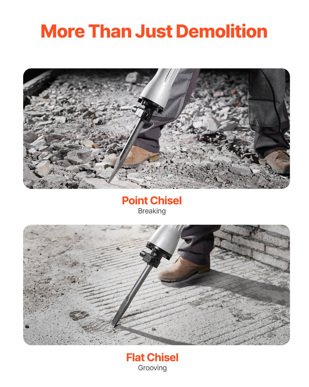 VEVOR Demolition Jack Hammer Concrete Breaker 2200W Electric Hammer 2 Chisel Bits