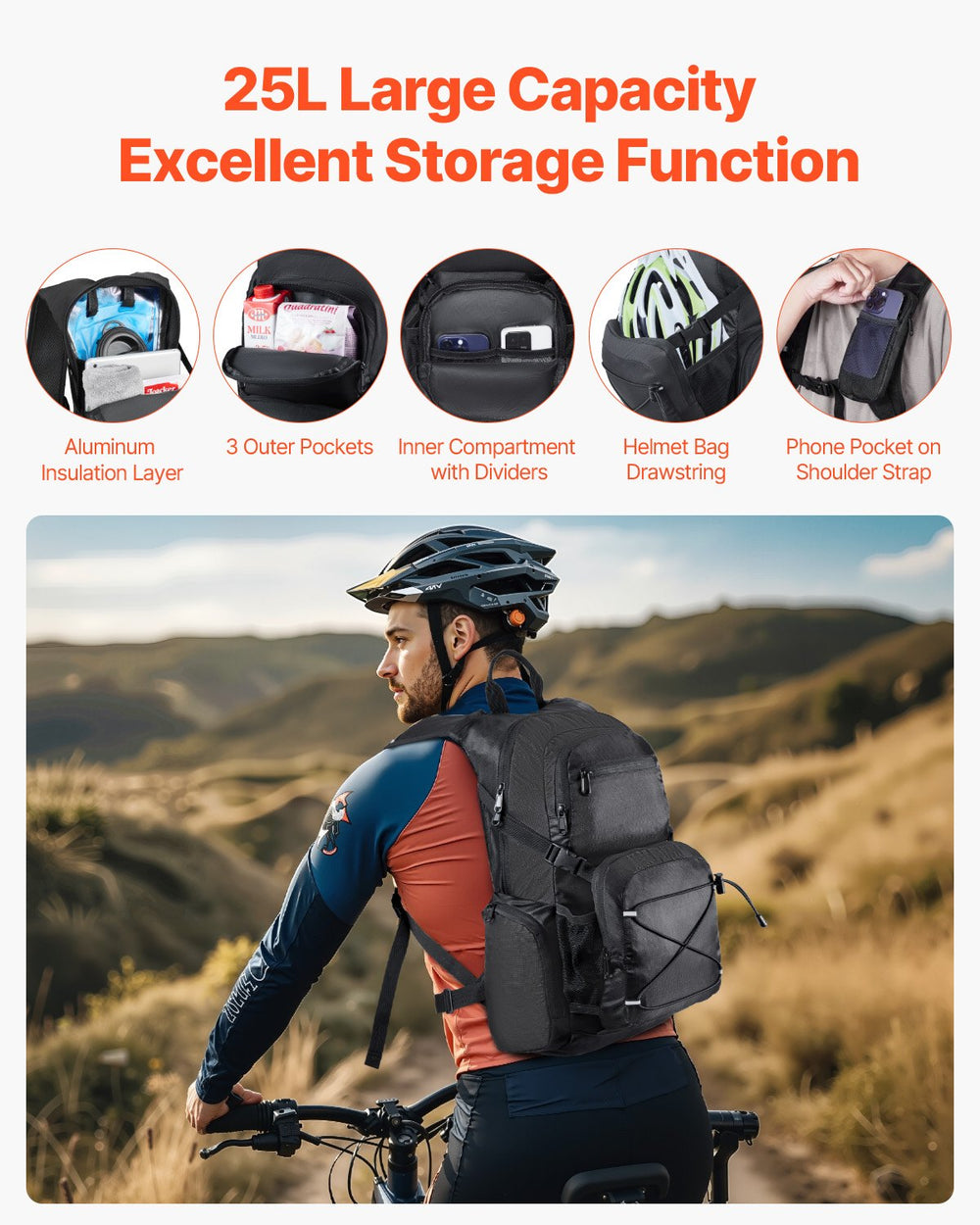 VEVOR Hydration Backpack, 25L Insulated Hydration Pack Backpack with 2L TPU Water Bladder, Hiking Water Backpack with Storage for Men Women, Hydro Water Daypack for Hiking Running Cycling Camping