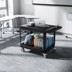VEVOR Utility Cart, 550 lbs Load Capacity, 37 x 25.4-inch Service Cart, Two-Shelf Heavy Duty Plastic Utility Cart with 360° Swivel Wheels (2 with Brakes), Suitable for Warehouse, Garage, Cleaning