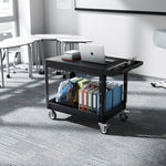 VEVOR Utility Cart, 550 lbs Load Capacity, 37 x 25.4-inch Service Cart, Two-Shelf Heavy Duty Plastic Utility Cart with 360° Swivel Wheels (2 with Brakes), Suitable for Warehouse, Garage, Cleaning