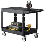 VEVOR Utility Cart, 550 lbs Load Capacity, 37 x 25.4-inch Service Cart, Two-Shelf Heavy Duty Plastic Utility Cart with 360° Swivel Wheels (2 with Brakes), Suitable for Warehouse, Garage, Cleaning