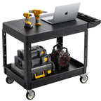 VEVOR Utility Cart, 550 lbs Load Capacity, 37 x 25.4-inch Service Cart, Two-Shelf Heavy Duty Plastic Utility Cart with 360° Swivel Wheels (2 with Brakes), Suitable for Warehouse, Garage, Cleaning