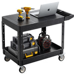 VEVOR Utility Cart, 550 lbs Load Capacity, 37 x 25.4-inch Service Cart, Two-Shelf Heavy Duty Plastic Utility Cart with 360° Swivel Wheels (2 with Brakes), Suitable for Warehouse, Garage, Cleaning