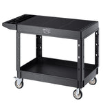 VEVOR Utility Cart, 550 lbs Load Capacity, 37 x 25.4-inch Service Cart, Two-Shelf Heavy Duty Plastic Utility Cart with 360° Swivel Wheels (2 with Brakes), Suitable for Warehouse, Garage, Cleaning