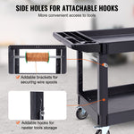 VEVOR Utility Service Cart, 2 Shelf 249.5 kg Heavy Duty Plastic Rolling Utility Cart with 360° Swivel Wheels (2 with Brakes), Large Lipped Shelf, Ergonomic Storage Handle for Warehouse/Garage/Cleaning