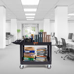 VEVOR Utility Service Cart, 2 Shelf 249.5 kg Heavy Duty Plastic Rolling Utility Cart with 360° Swivel Wheels (2 with Brakes), Large Lipped Shelf, Ergonomic Storage Handle for Warehouse/Garage/Cleaning