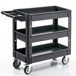 VEVOR Utility Service Cart, 550 LBS Laod Capacity, 3 Shelf Heavy Duty Plastic Rolling Utility Cart with 360° Swivel Wheels (2 with Brakes), Ergonomic Storage Handle for Warehouse/Garage/Cleaning