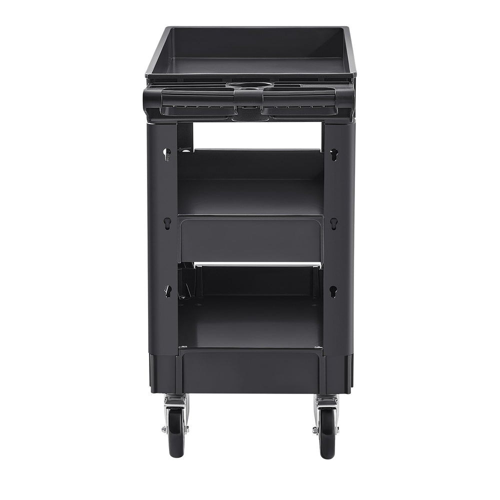 VEVOR Utility Service Cart, 550 LBS Laod Capacity, 3 Shelf Heavy Duty Plastic Rolling Utility Cart with 360° Swivel Wheels (2 with Brakes), Ergonomic Storage Handle for Warehouse/Garage/Cleaning