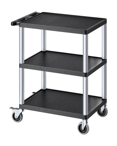 VEVOR Utility Cart, 300 lbs Load Capacity, 27.6 x 18.1-inch Service Cart, Three-Shelf Heavy Duty Plastic Utility Cart with 360° Swivel Wheels (2 with Brakes), Suitable for Warehouse, Garage, Cleaning