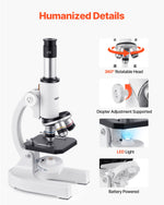 VEVOR Monocular Microscope for Adults, Professional Compound Microscope Kit, 40-2000X Magnification, Aluminum Alloy Body, Includes LED Light and Phone Holder, for Laboratory, School, Home, Education