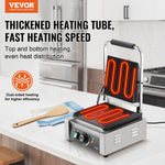 VEVOR Commercial Panini Grill, 1800W Electric Sandwich Panini Maker, Stainless Steel Sandwich Press Grill, Panini Grill with Temp Control & 9"x9" Flat Enamel Plate, for Hamburger Steak Bacon